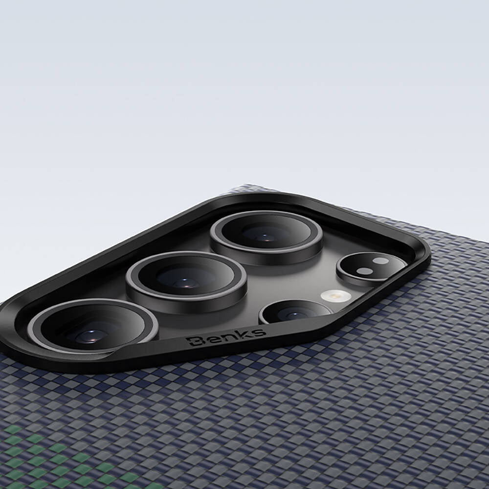 Galaxy S24 Ultra Kılıf Magsafe Şarj Özellikli Karbon Fiber Tasarımlı Benks Aurora ArmorAir Kevlar Kapak Siyah