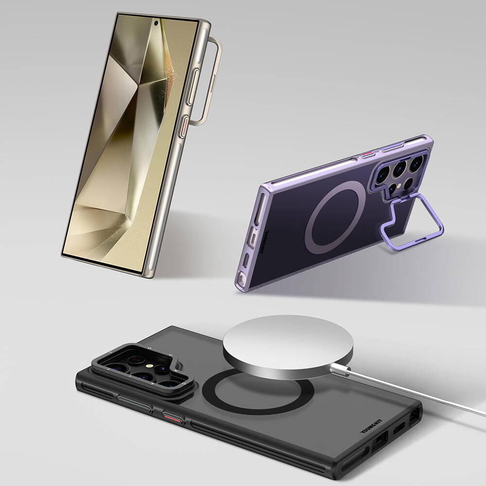 Galaxy S24 Ultra Kılıf Magsafe Şarj Özellikli Sararma Önleyici Youngkit Crystal Grid Kapak Gold