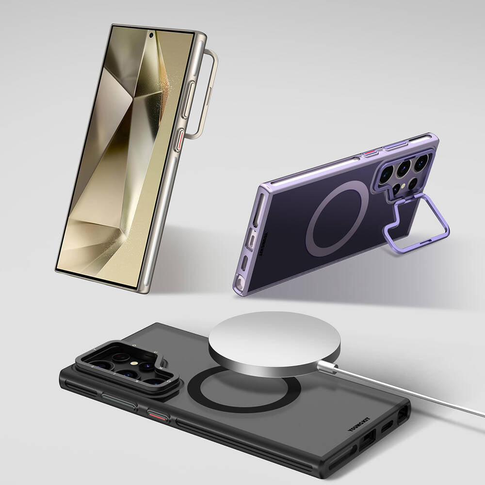 Galaxy S24 Ultra Kılıf Magsafe Şarj Özellikli Sararma Önleyici Youngkit Crystal Grid Kapak Mor