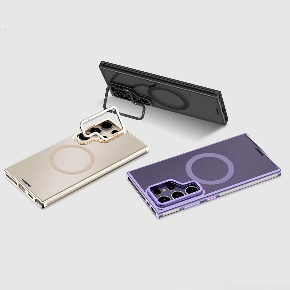 Galaxy S24 Ultra Kılıf Magsafe Şarj Özellikli Sararma Önleyici Youngkit Crystal Grid Kapak Gold