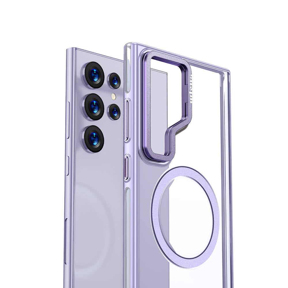 Galaxy S24 Ultra Kılıf Magsafe Şarj Özellikli Wlons Standlı Efsane Kapak Mor