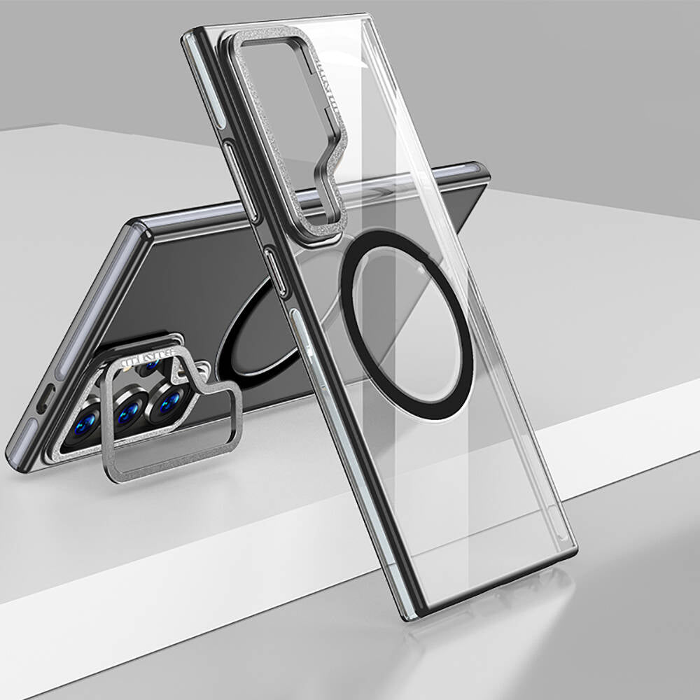 Galaxy S24 Ultra Kılıf Magsafe Şarj Özellikli Wlons Standlı Efsane Kapak Mor