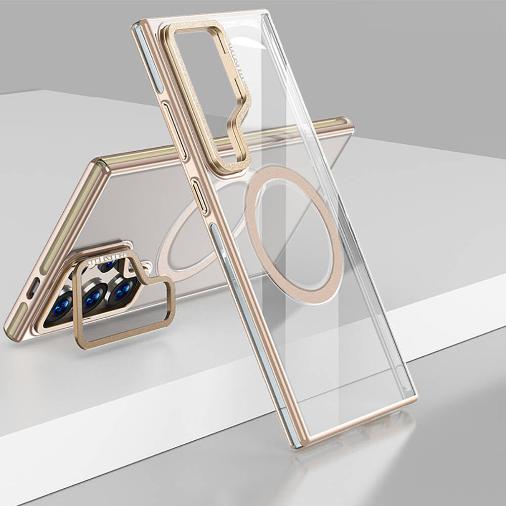 Galaxy S24 Ultra Kılıf Magsafe Şarj Özellikli Wlons Standlı Efsane Kapak Gold