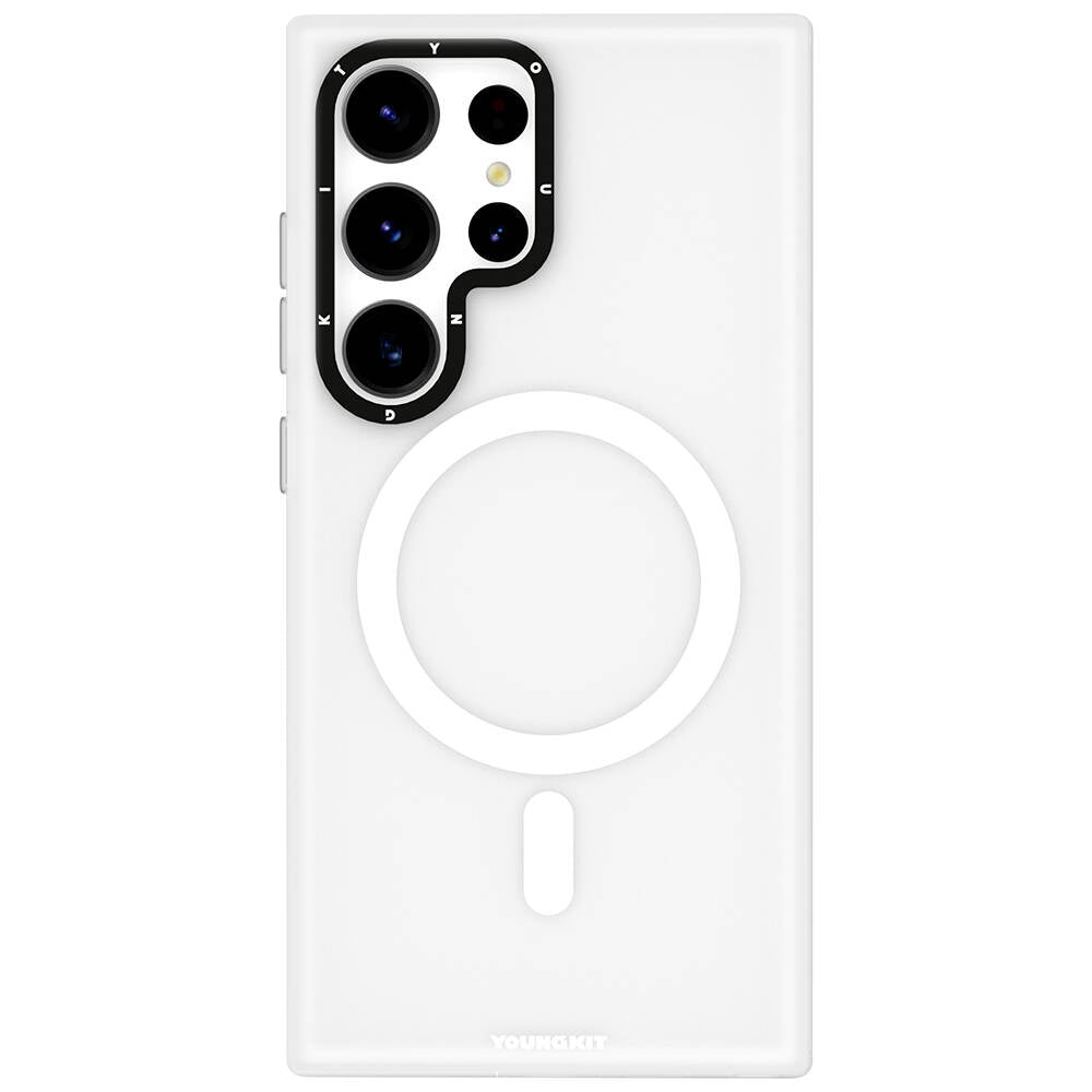 Galaxy S24 Ultra Kılıf Magsafe Şarj Özellikli Youngkit Hidden Sand Serisi Kapak Beyaz