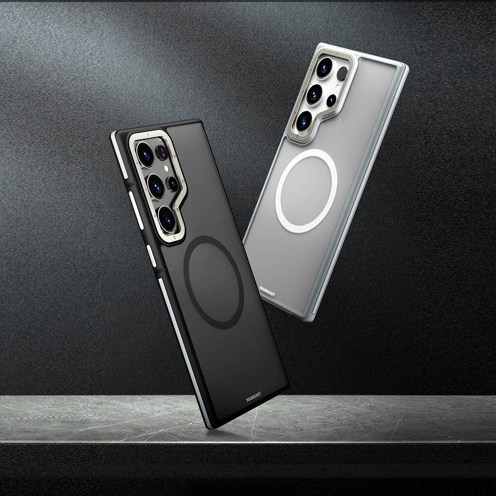 Galaxy S24 Ultra Kılıf Magsafe Şarj Özellikli Youngkit Rock Sand Serisi Kapak Gri