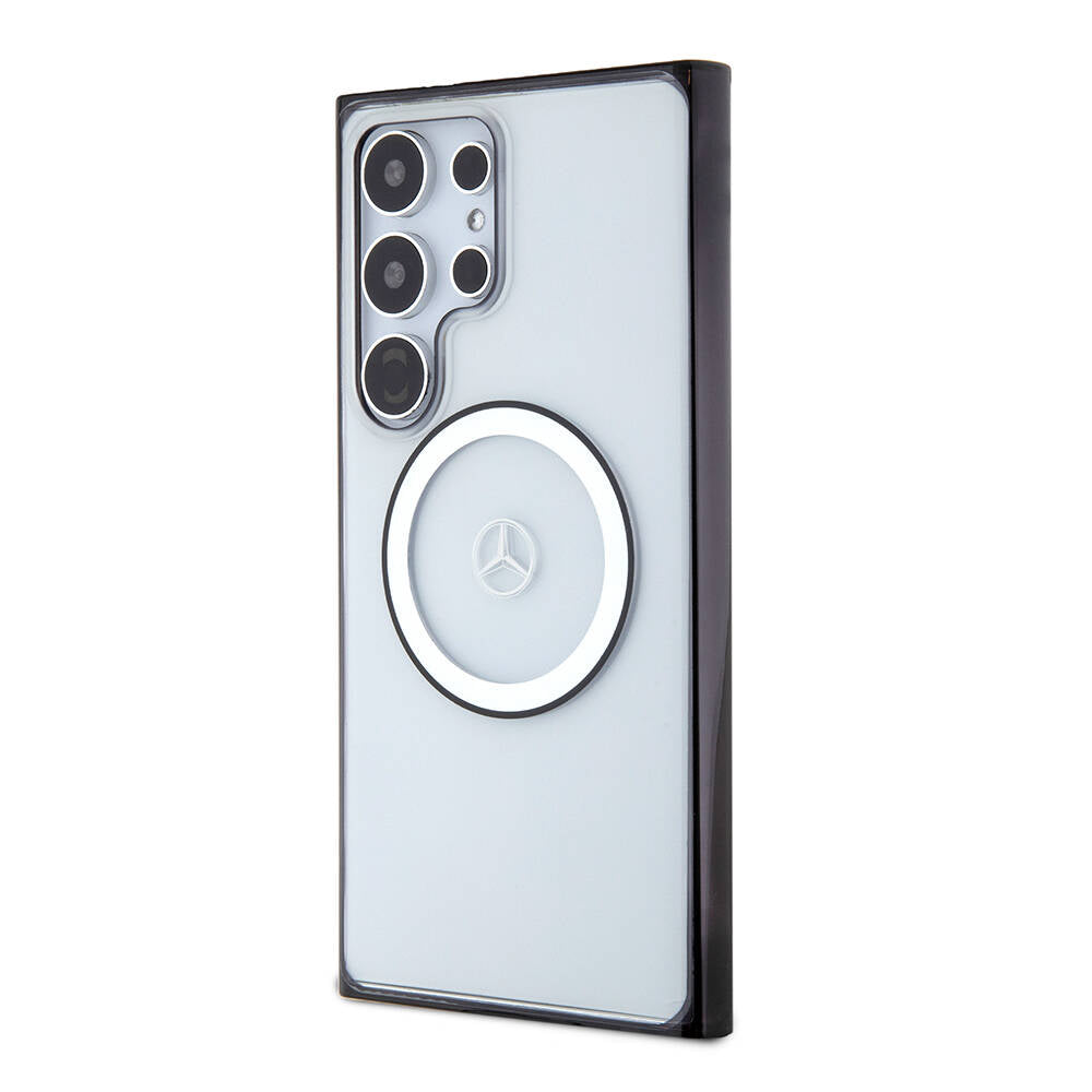 Galaxy S24 Ultra Kılıf Mercedes Benz Orjinal Lisanslı Magsafe Şarj Özellikli PC TPU Transparan Black Ring Kapak Renksiz