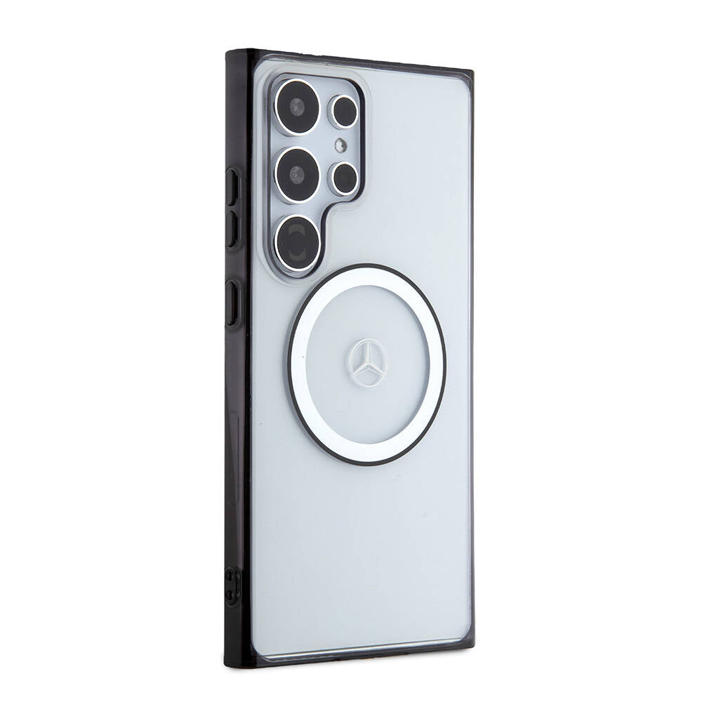 Galaxy S24 Ultra Kılıf Mercedes Benz Orjinal Lisanslı Magsafe Şarj Özellikli PC TPU Transparan Black Ring Kapak Renksiz