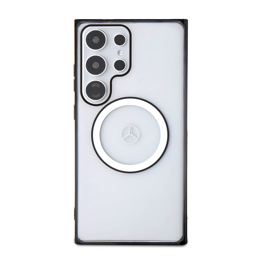 Galaxy S24 Ultra Kılıf Mercedes Benz Orjinal Lisanslı Magsafe Şarj Özellikli PC TPU Transparan Black Ring Kapak Renksiz