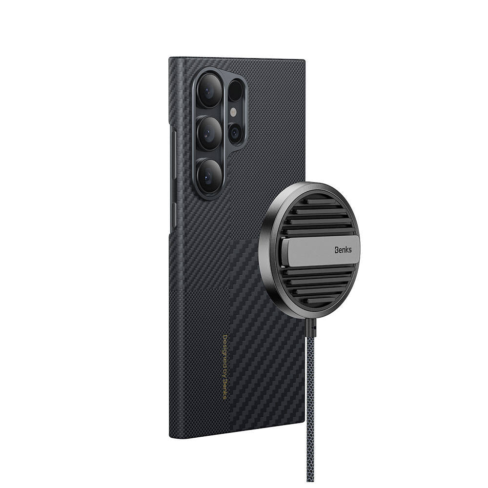 Galaxy S24 Ultra Magsafe Şarj Özellikli Karbon Fiber Benks Montage ArmorAir Kevlar Kapak Siyah