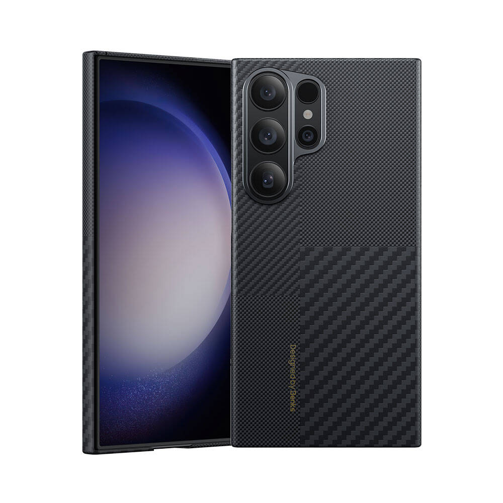 Galaxy S24 Ultra Magsafe Şarj Özellikli Karbon Fiber Benks Montage ArmorAir Kevlar Kapak Siyah