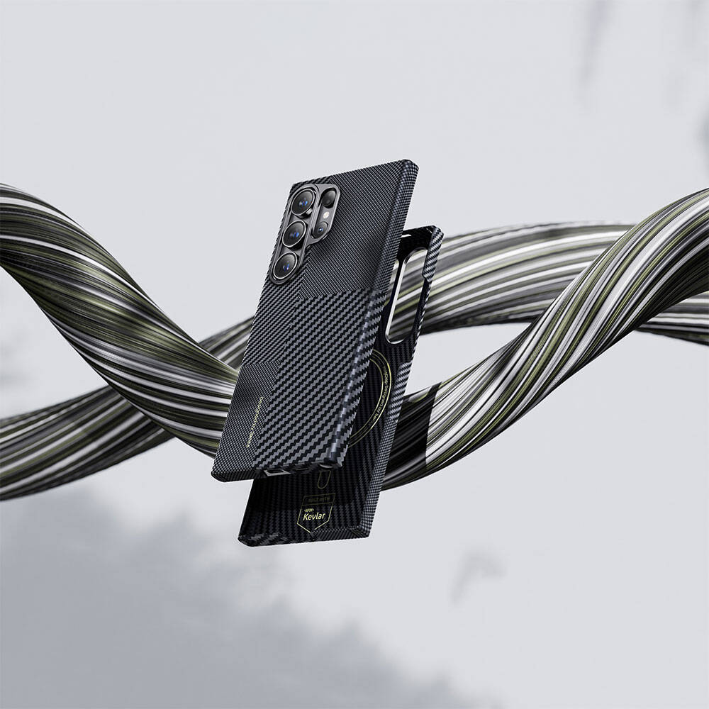 Galaxy S24 Ultra Magsafe Şarj Özellikli Karbon Fiber Benks Montage ArmorAir Kevlar Kapak Siyah