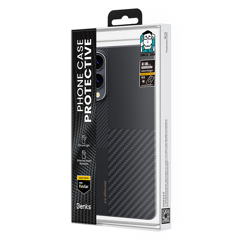 Galaxy S25 Edge Kılıf M-safe Şarj Özellikli Karbon Fiber Benks Montage ArmorAir Kevlar Kapak Siyah
