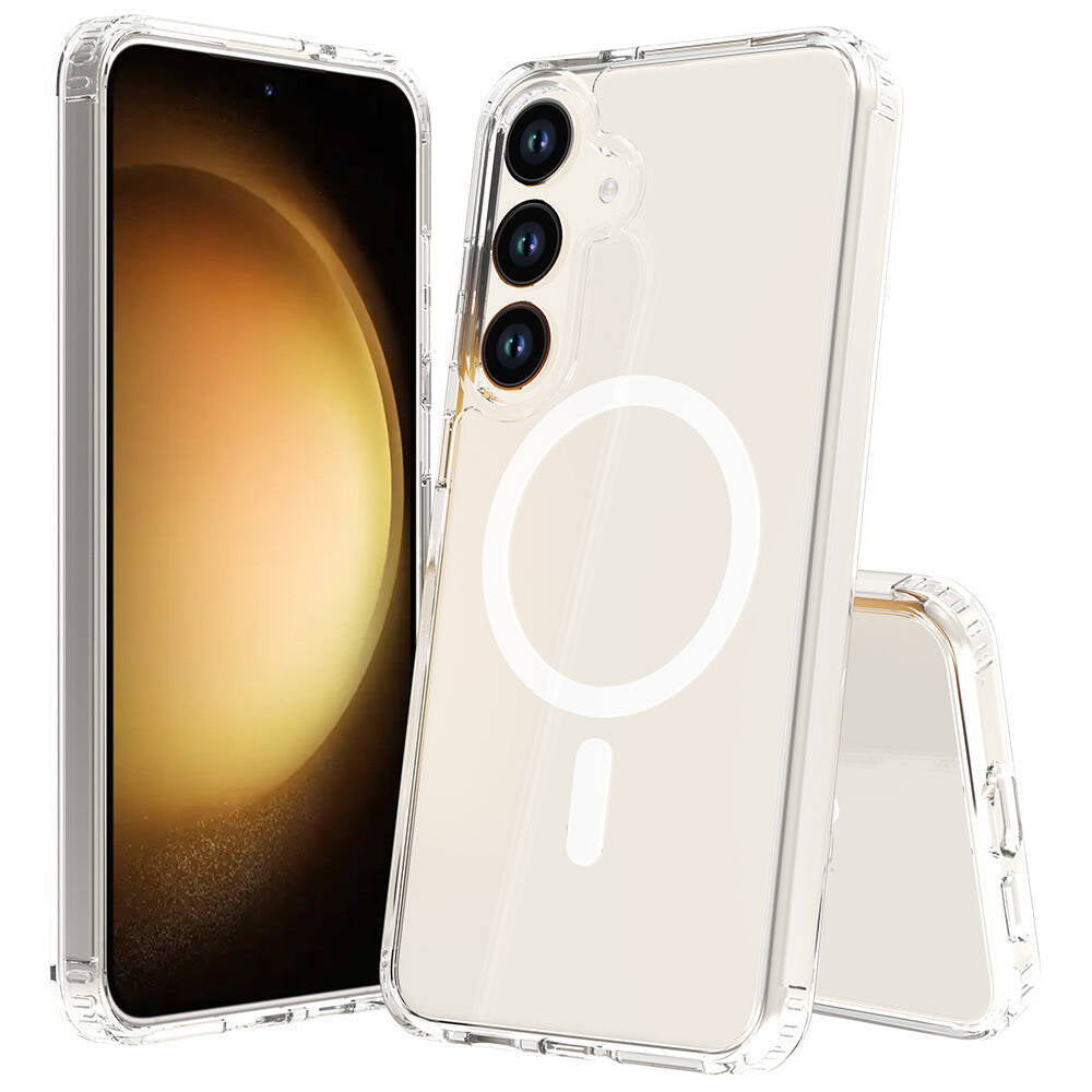 Galaxy S25 FE Kılıf M-safe Şarj Özellikli Şeffaf Sert PC Zore Embos Kapak Şeffaf