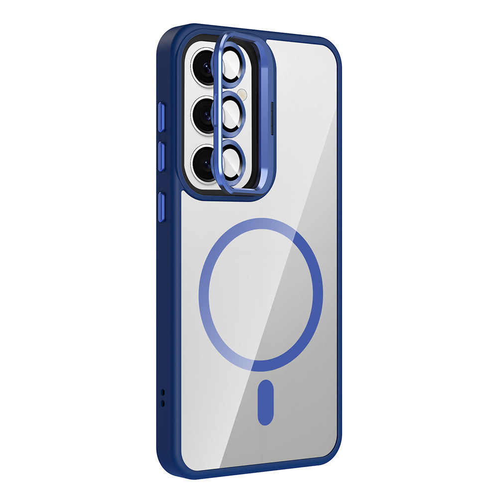 Galaxy S25 Kılıf Standlı ve Kamera Lens Hediyeli M-Safe Şarj Özellikli Zore Etro Kapak Siyah