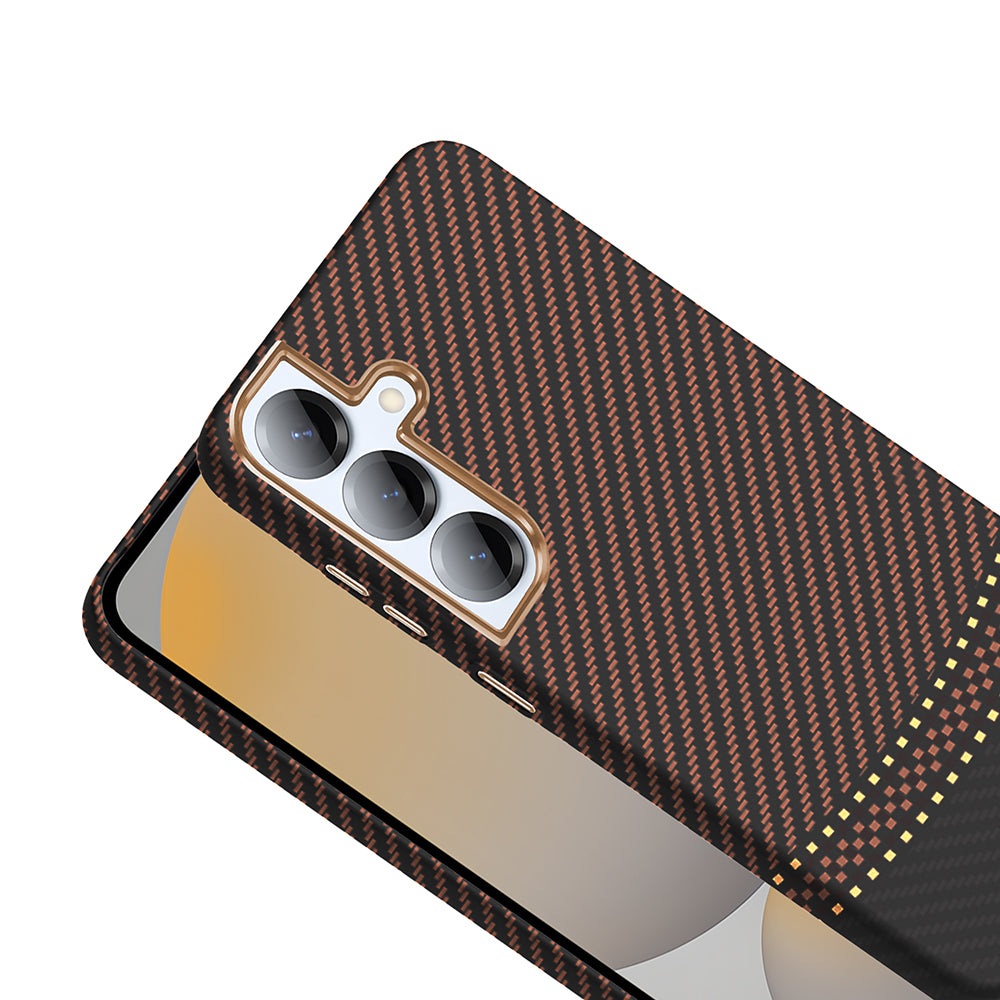 Galaxy S25 Plus Kılıf M-safe Şarj Özellikli Karbon Fiber Görünümlü Zore Gros Kapak Gri-Siyah