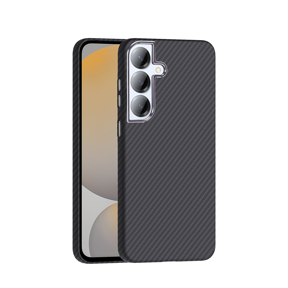 Galaxy S25 Plus Kılıf M-safe Şarj Özellikli Karbon Fiber Görünümlü Zore Gros Kapak Gri-Siyah