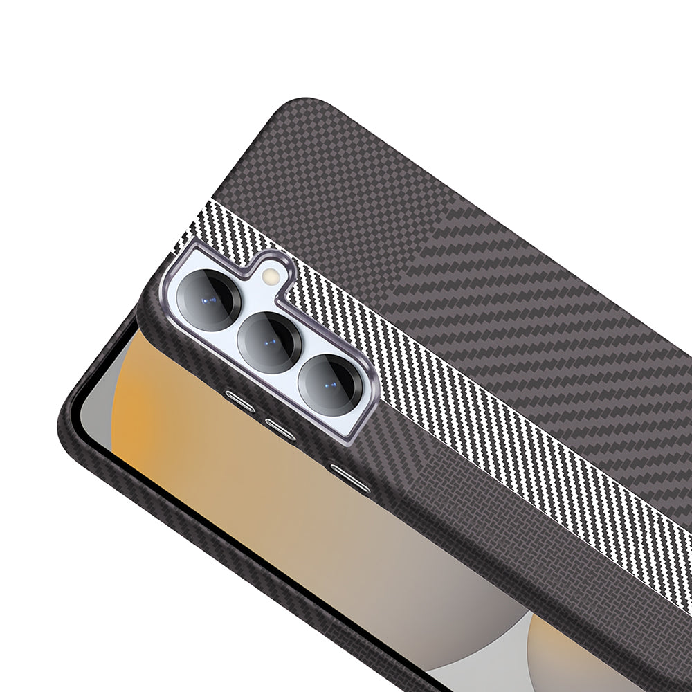 Galaxy S25 Plus Kılıf M-safe Şarj Özellikli Karbon Fiber Görünümlü Zore Gros Kapak Gri-Siyah