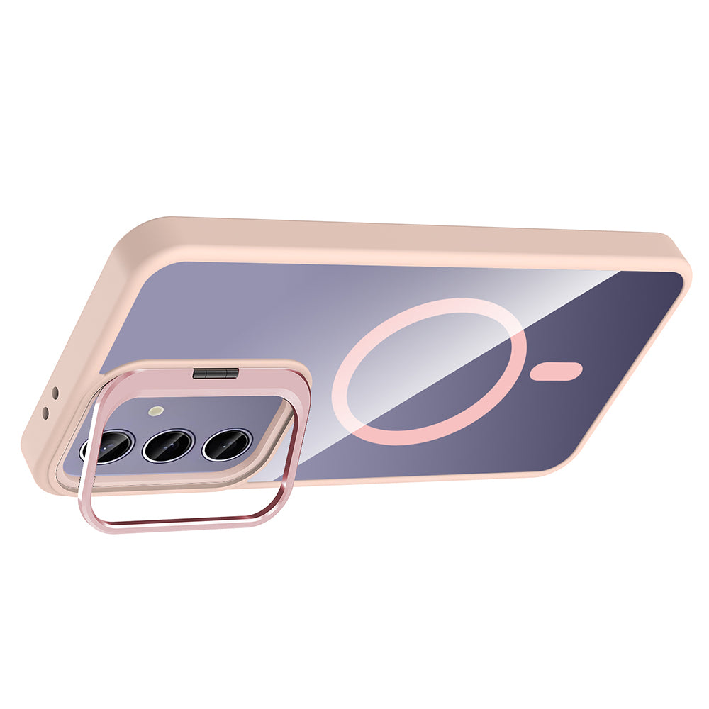 Galaxy S25 Plus Kılıf Standlı ve Kamera Lens Hediyeli M-Safe Şarj Özellikli Zore Etro Kapak Derin Mor