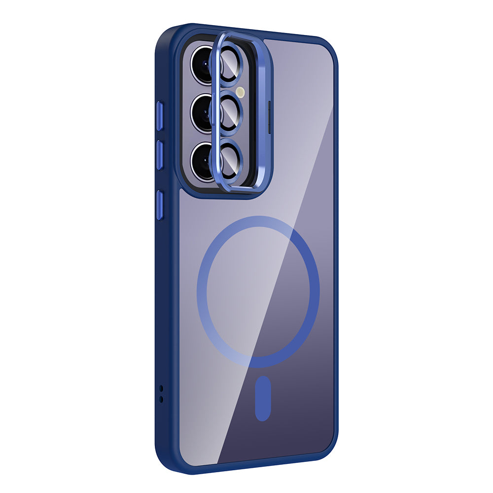 Galaxy S25 Plus Kılıf Standlı ve Kamera Lens Hediyeli M-Safe Şarj Özellikli Zore Etro Kapak Pembe