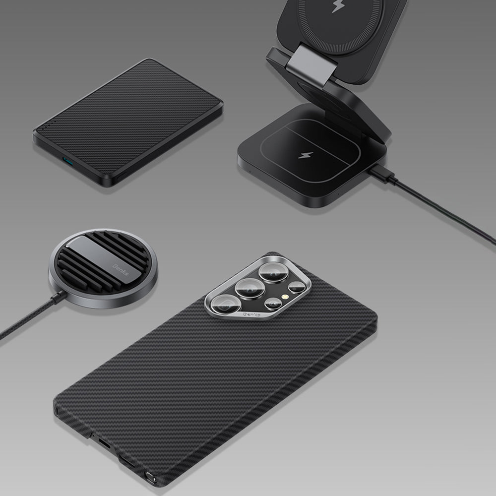 Galaxy S25 Ultra Kılıf Benks Magsafe Şarj Özellikli Magnetik ArmorAir 600D Kevlar Fiber Kapak Siyah