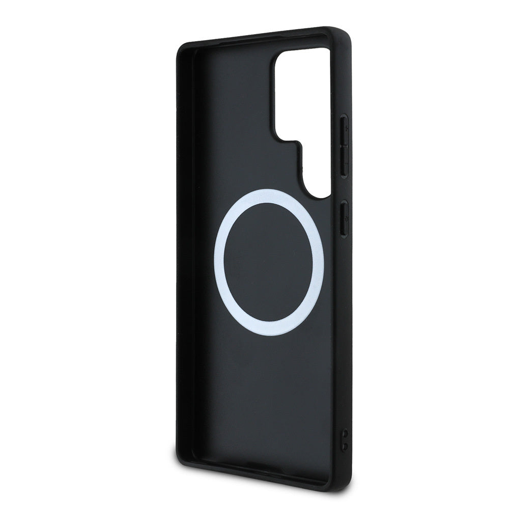 Galaxy S25 Ultra Kılıf BMW Orjinal Lisanslı M-safe Şarj Özellikli M Logolu Oversize Çizgili PU Deri Kapak Siyah