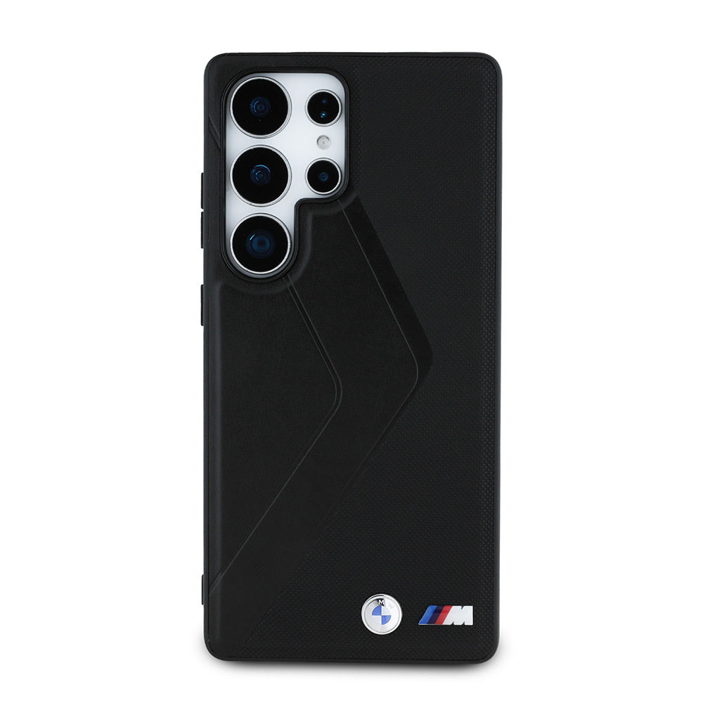 Galaxy S25 Ultra Kılıf BMW Orjinal Lisanslı M-safe Şarj Özellikli M Logolu Oversize Çizgili PU Deri Kapak Siyah