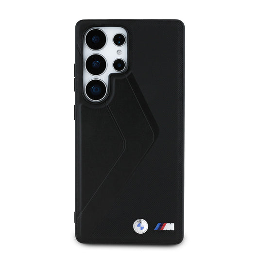 Galaxy S25 Ultra Kılıf BMW Orjinal Lisanslı M-safe Şarj Özellikli M Logolu Oversize Çizgili PU Deri Kapak Siyah