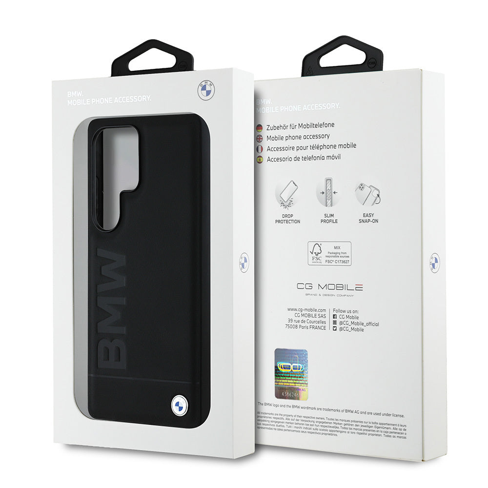 Galaxy S25 Ultra Kılıf BMW Orjinal Lisanslı M-safe Şarj Özellikli Sıcak Damga Logolu Deri Kapak Siyah