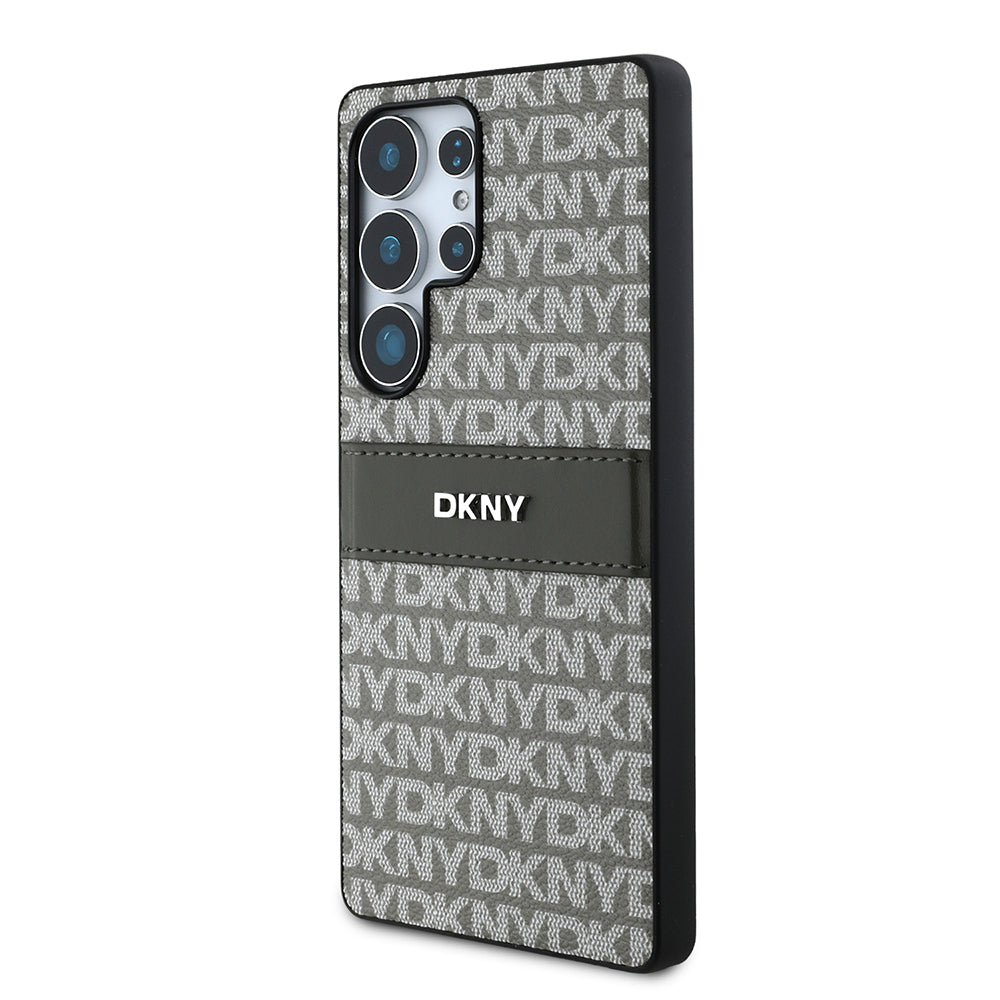 Galaxy S25 Ultra Kılıf DKNY Orjinal Lisanslı Kartlıklı 3D Yazılı Repeat Texture Pattern Kapak Siyah