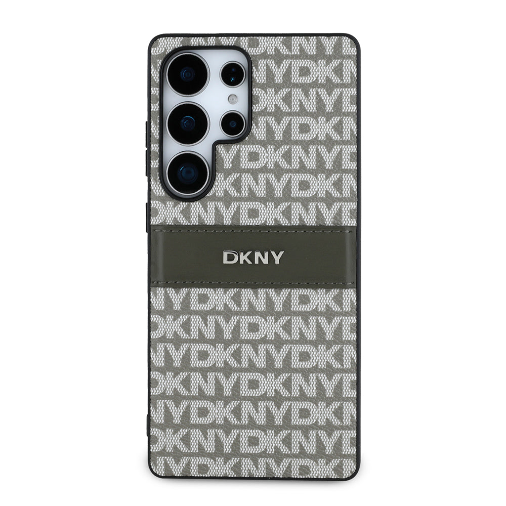 Galaxy S25 Ultra Kılıf DKNY Orjinal Lisanslı Kartlıklı 3D Yazılı Repeat Texture Pattern Kapak Kahverengi