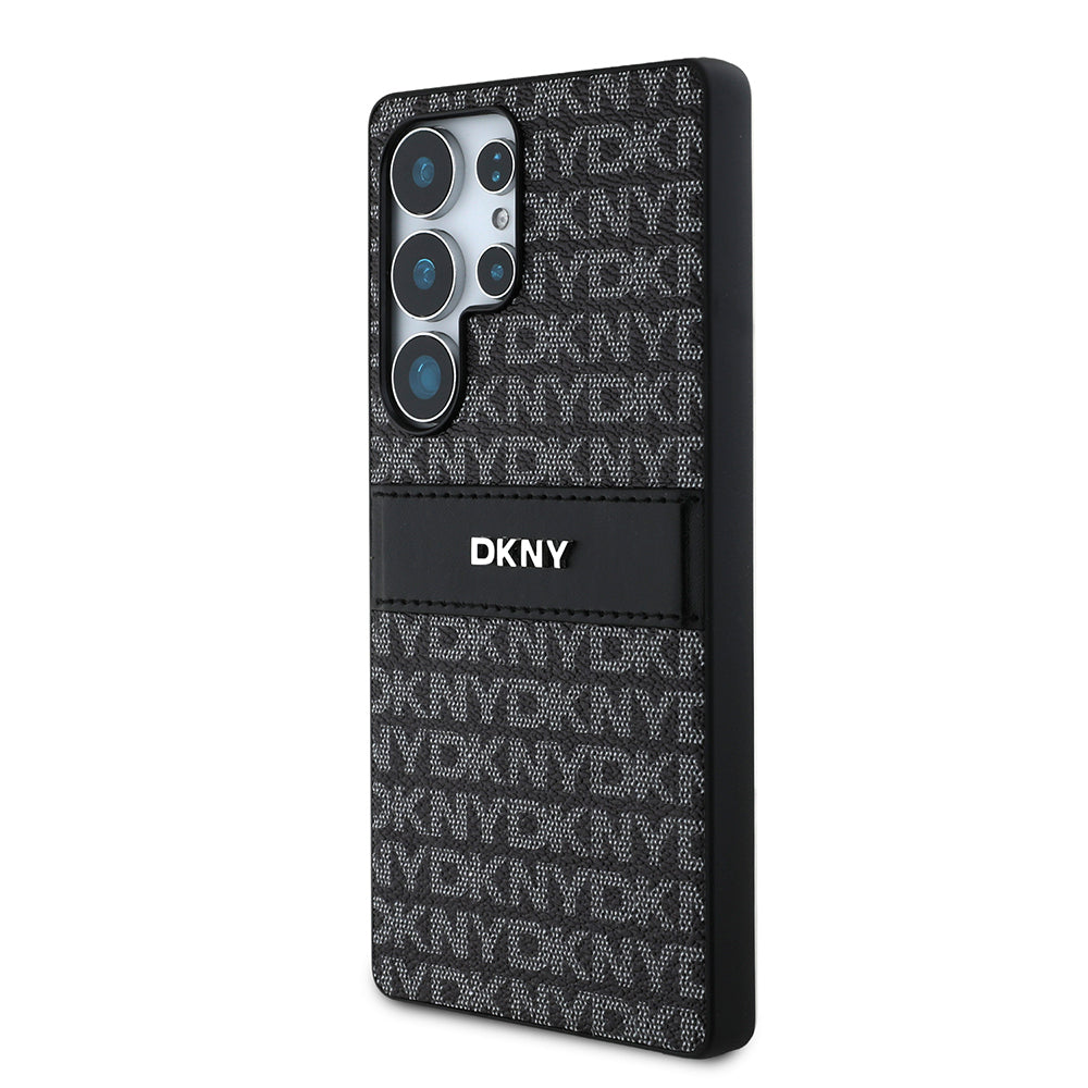 Galaxy S25 Ultra Kılıf DKNY Orjinal Lisanslı Kartlıklı 3D Yazılı Repeat Texture Pattern Kapak Kahverengi