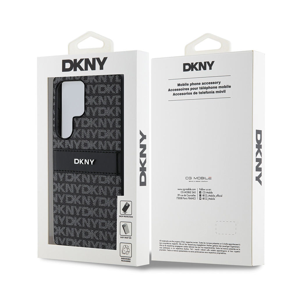 Galaxy S25 Ultra Kılıf DKNY Orjinal Lisanslı Kartlıklı 3D Yazılı Repeat Texture Pattern Kapak Siyah