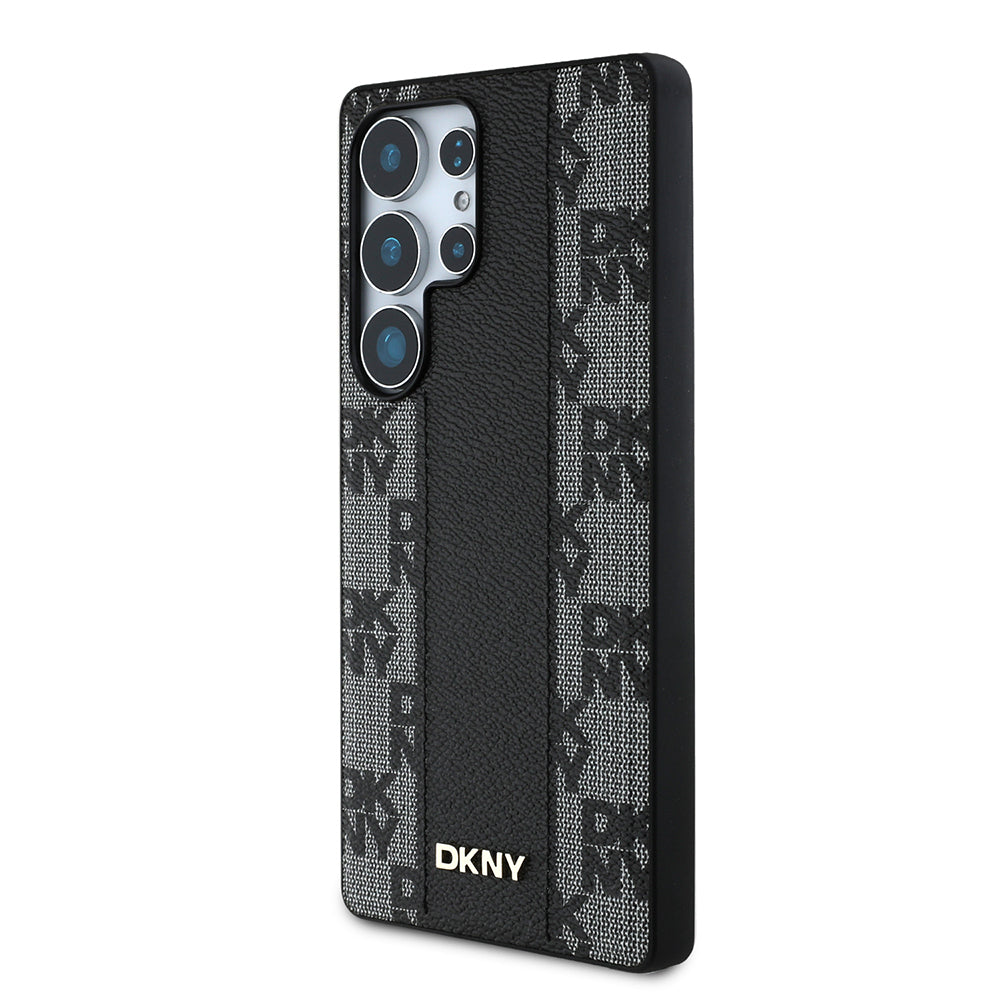 Galaxy S25 Ultra Kılıf DKNY Orjinal Lisanslı M-safe Şarj Özellikli 3D Yazılı Checkered Pattern Kapak Bej