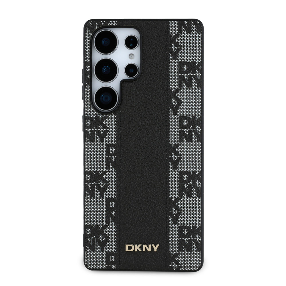 Galaxy S25 Ultra Kılıf DKNY Orjinal Lisanslı M-safe Şarj Özellikli 3D Yazılı Checkered Pattern Kapak Siyah