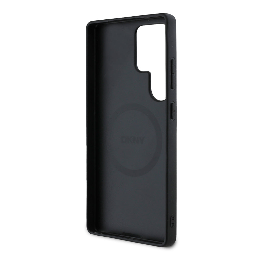 Galaxy S25 Ultra Kılıf DKNY Orjinal Lisanslı M-safe Şarj Özellikli 3D Yazılı Checkered Pattern Kapak Siyah