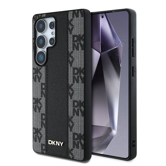 Galaxy S25 Ultra Kılıf DKNY Orjinal Lisanslı M-safe Şarj Özellikli 3D Yazılı Checkered Pattern Kapak Siyah