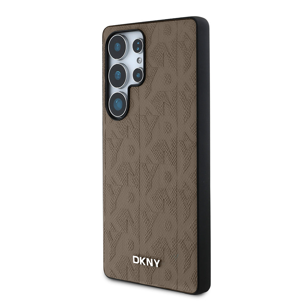 Galaxy S25 Ultra Kılıf DKNY Orjinal Lisanslı Magnetik PU Deri Grid Pattern Kapak Kahverengi