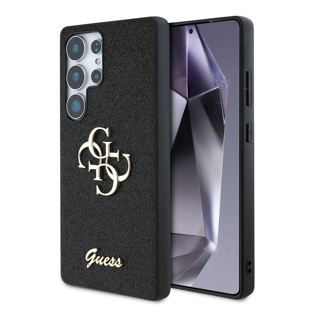 Galaxy S25 Ultra Kılıf Guess Orjinal Lisanslı 4G Büyük Metal Logolu Glitter Kapak Gold