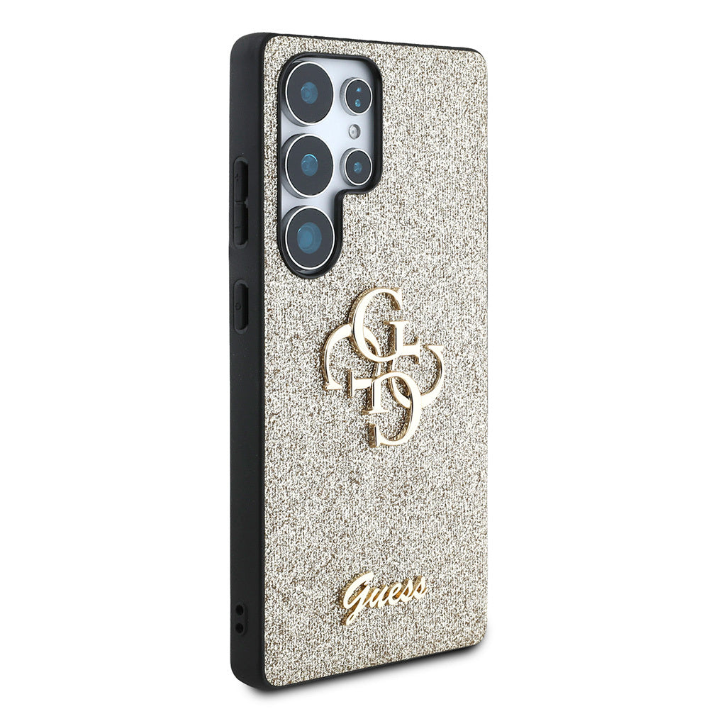 Galaxy S25 Ultra Kılıf Guess Orjinal Lisanslı 4G Büyük Metal Logolu Glitter Kapak Pembe