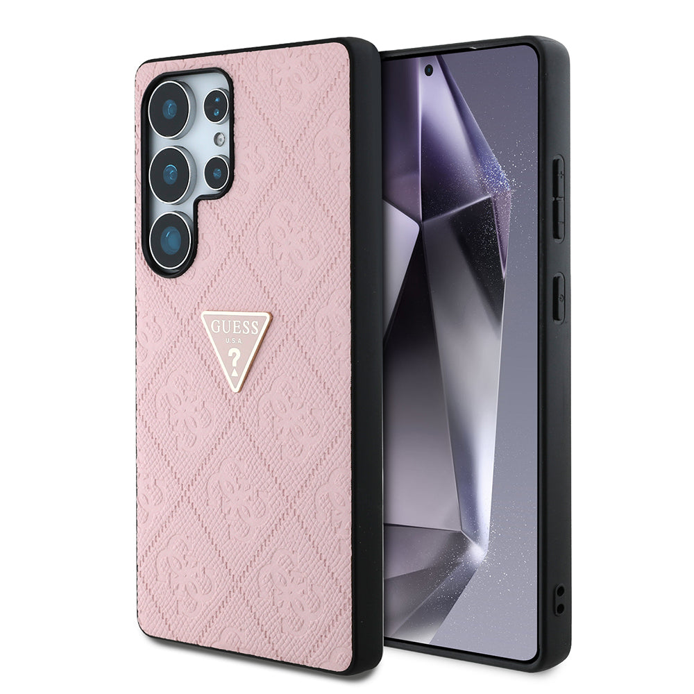 Galaxy S25 Ultra Kılıf Guess Orjinal Lisanslı 4G Desenli Sıcak Damgalı Üçgen Logolu Kapak Pembe