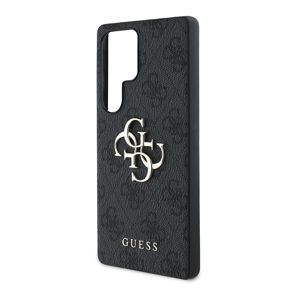 Galaxy S25 Ultra Kılıf Guess Orjinal Lisanslı PU Deri 4G Desenli Metal Büyük 4G ve Yazı Logolu Kapak Siyah