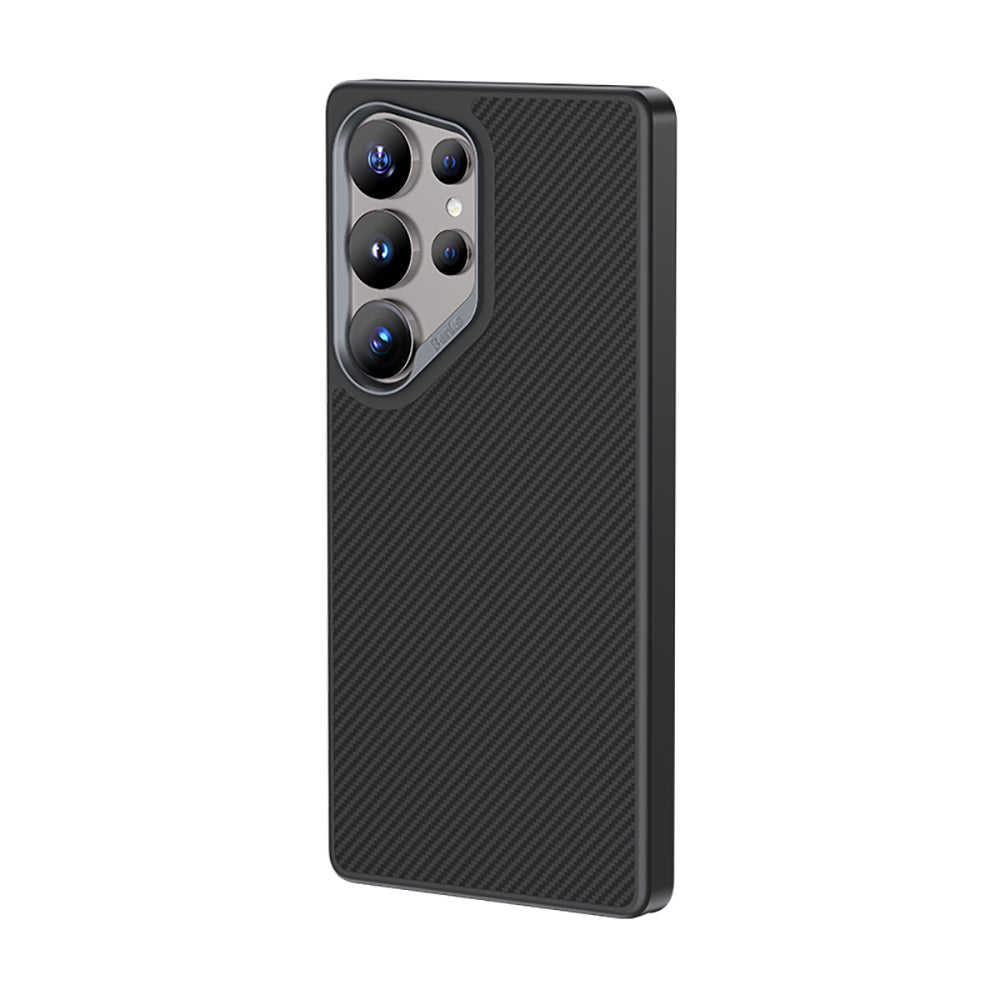Galaxy S25 Ultra Kılıf Karbon Fiber Magsafe Şarj Özellikli Benks Hybrid ArmorPro 600D Kevlar Kapak Siyah