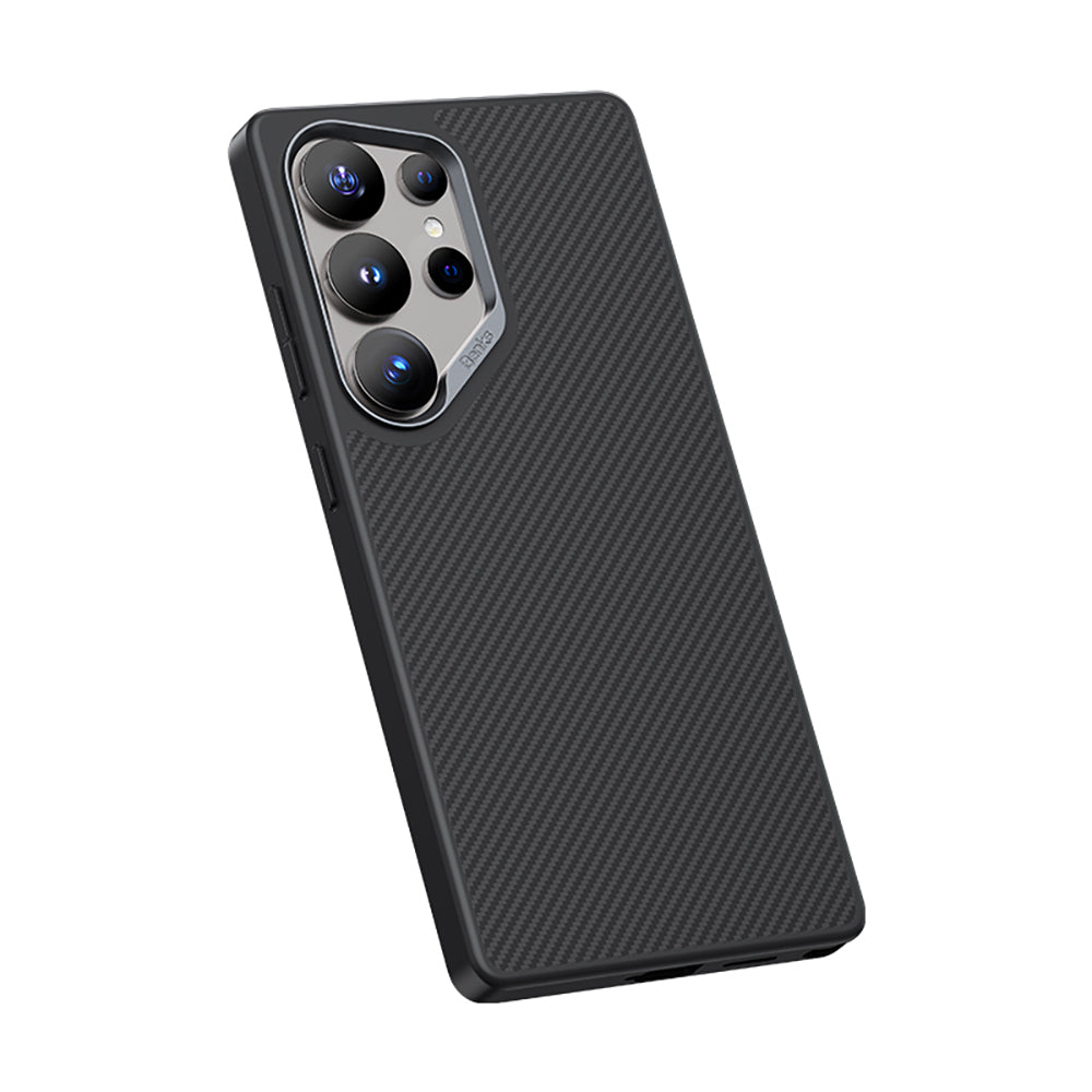 Galaxy S25 Ultra Kılıf Karbon Fiber Magsafe Şarj Özellikli Benks Hybrid ArmorPro 600D Kevlar Kapak Siyah