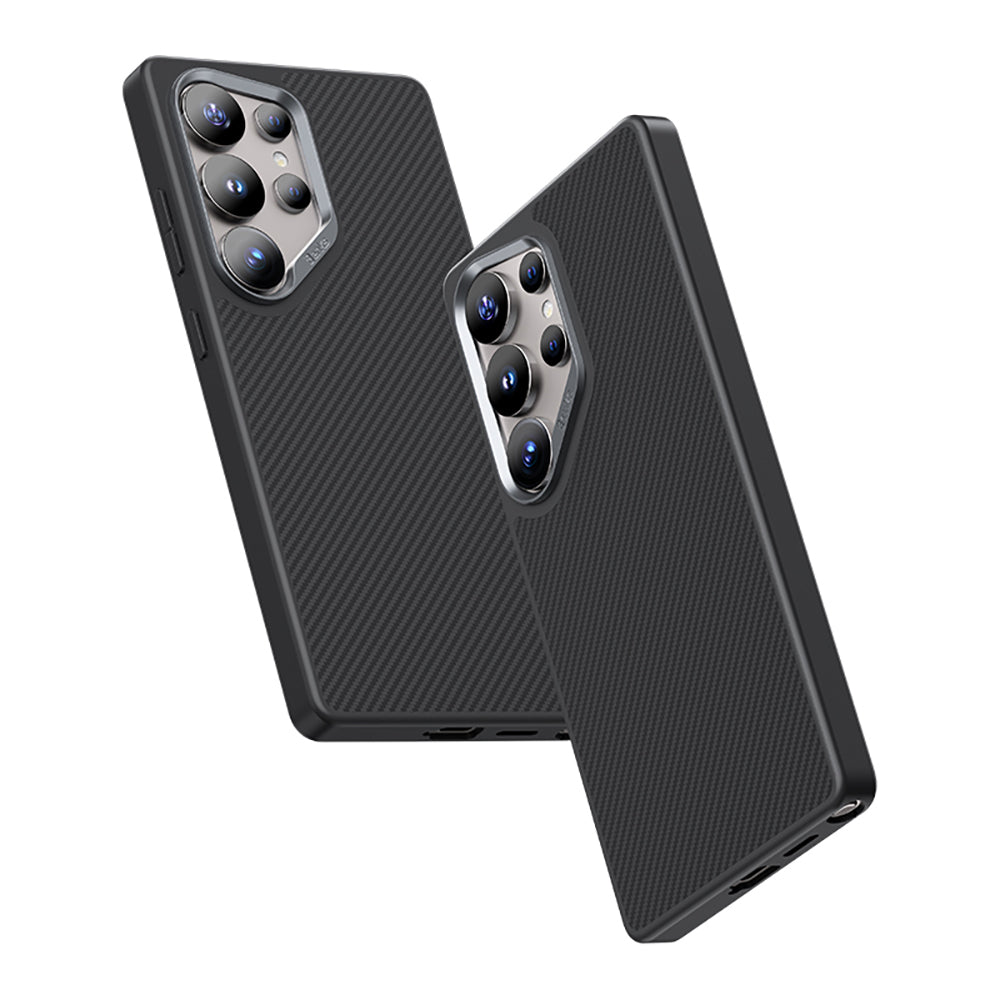 Galaxy S25 Ultra Kılıf Karbon Fiber Magsafe Şarj Özellikli Benks Hybrid ArmorPro 600D Kevlar Kapak Siyah