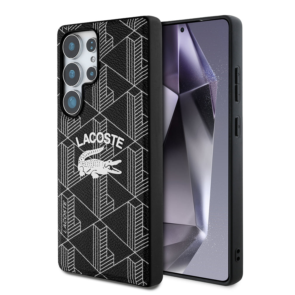 Galaxy S25 Ultra Kılıf Lacoste Orjinal Lisanslı M-safe Şarj Özellikli Mono Vintage Logo Kapak Siyah
