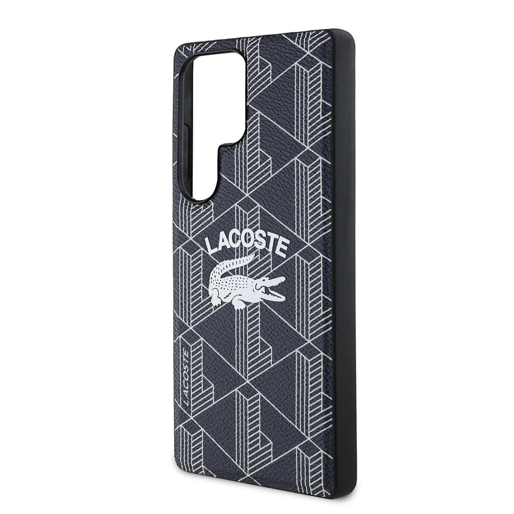 Galaxy S25 Ultra Kılıf Lacoste Orjinal Lisanslı M-safe Şarj Özellikli Mono Vintage Logo Kapak Siyah