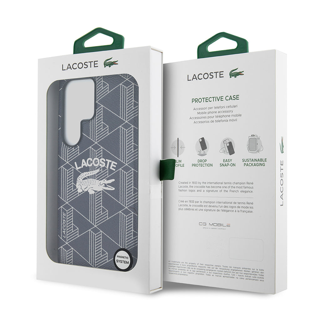 Galaxy S25 Ultra Kılıf Lacoste Orjinal Lisanslı M-safe Şarj Özellikli Mono Vintage Logo Kapak Lacivert