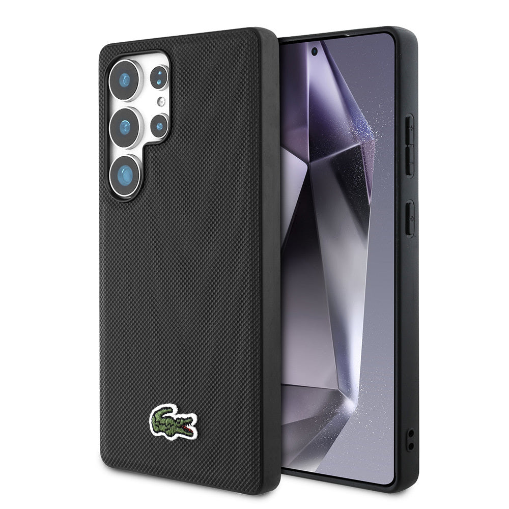 Galaxy S25 Ultra Kılıf Lacoste Orjinal Lisanslı PU Pike Desenli Arka Yüzey İkonik Timsah Dokuma Logolu Kapak Yeşil