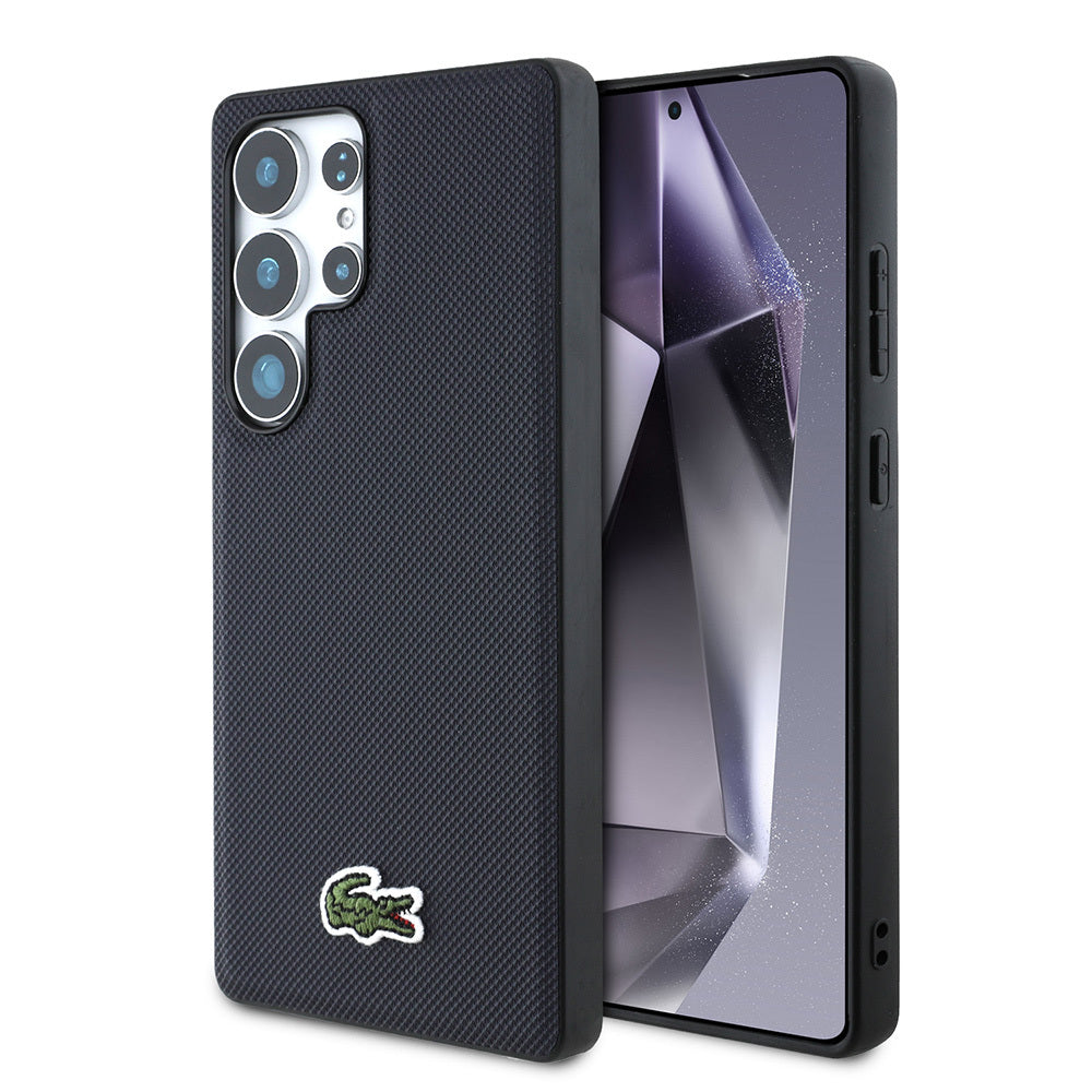 Galaxy S25 Ultra Kılıf Lacoste Orjinal Lisanslı PU Pike Desenli Arka Yüzey İkonik Timsah Dokuma Logolu Kapak Lacivert