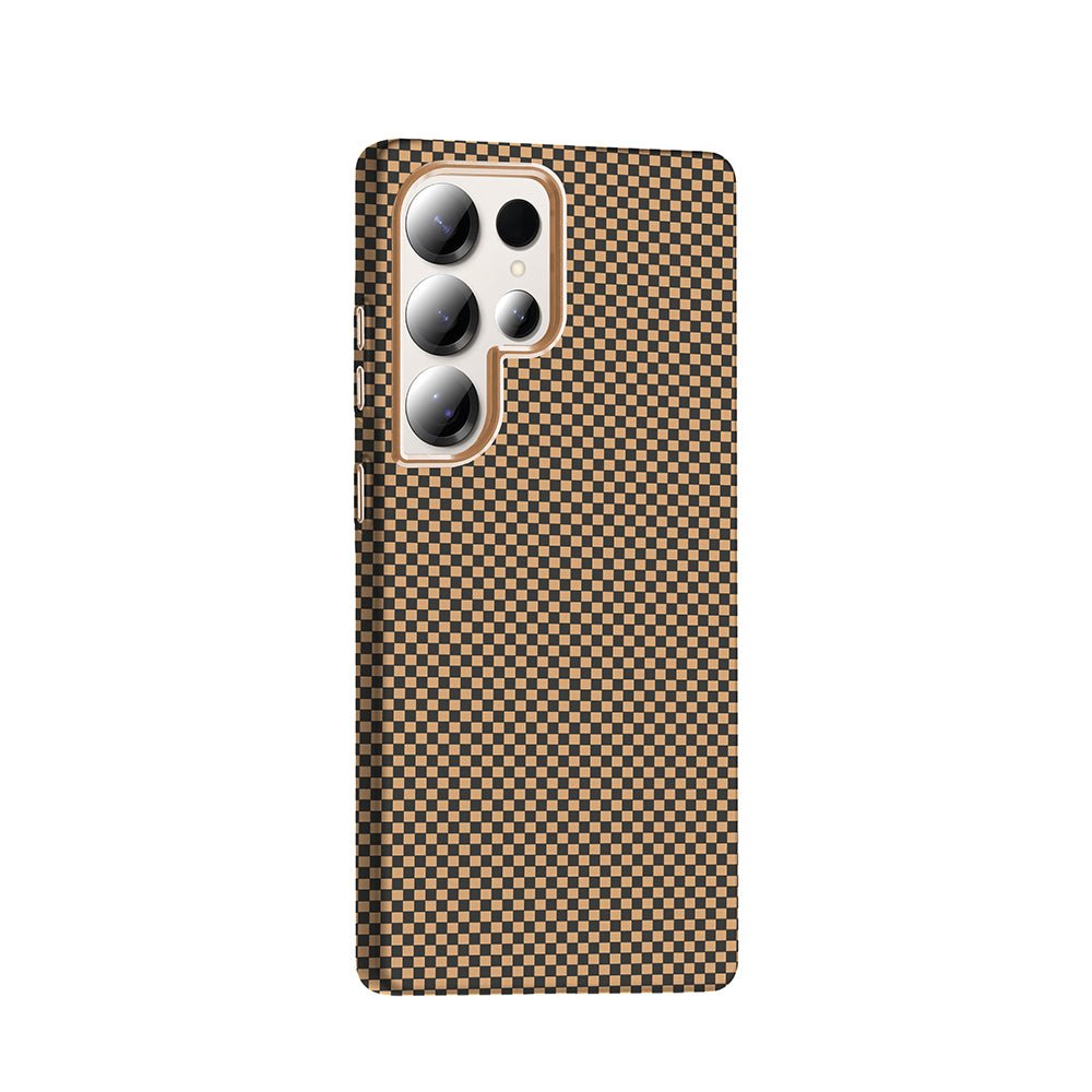 Galaxy S25 Ultra Kılıf M-safe Şarj Özellikli Karbon Fiber Görünümlü Zore Gros Kapak Desert Titanyum